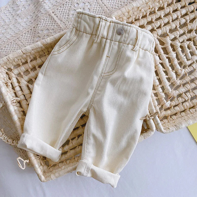 Spring Autumn Solid Kids Boys Straight Pants Fashion Children Clothing Trousers Brief Jeans for 1-6 Years