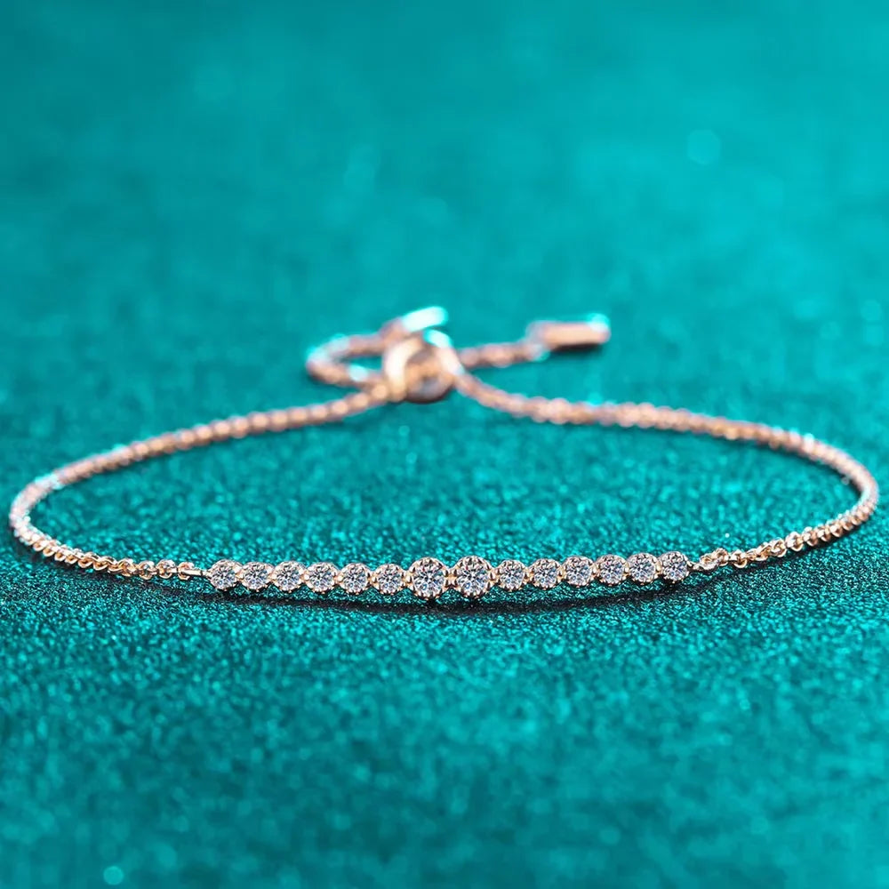D VVS1 All Moissanite Bracelets for Women 0.24ct Round Lab Diamond GRA S925 Sterling Silver Plated 18k Dainty Bracelet