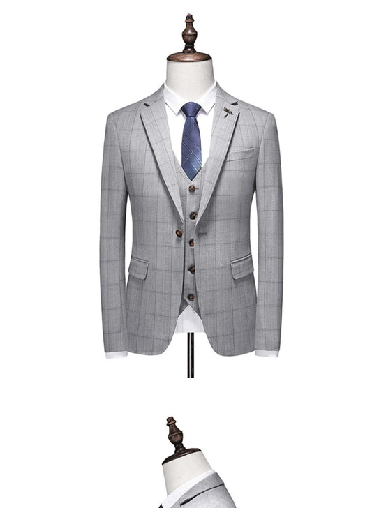 ( Jacket + Vest + Pants ) Fashion Boutique Plaid Mens Casual Business Suit Groom Wedding Dress Formal Slim Plaid Suit