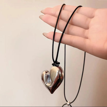 Heart Pendant Necklace for Women Men 85CM Adjustable Pull-out Sweater Chain Fashion Jewelry Accessory Gift