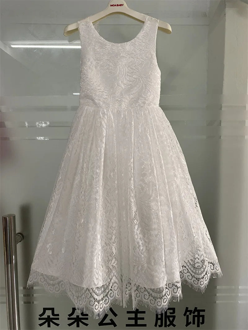 Vestido de renda branco para meninas Deeling Gaunt Doce menina florista Saia elegante de dama de honra Roupas de Natal para meninas de 4 a 12 anos