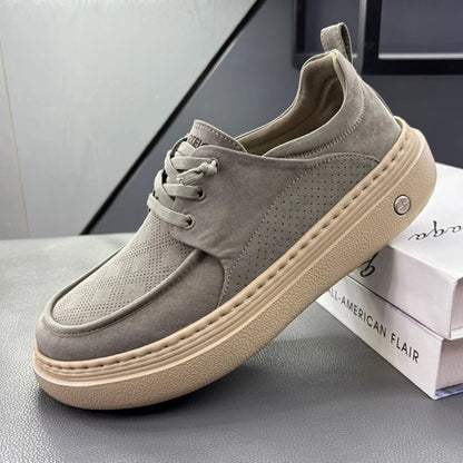 Lightweight Thick Bottom Casual Shoes Easy to Wear Slip on Lazy Person Cowhide Leather Shoes Breathable Rubber Sole