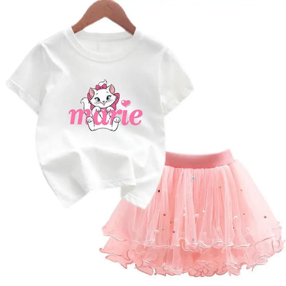 The Aristocats Marie Cat 2Pcs/Set Girl Dress Kid Birthday Clothes Party Princess Dress T-shirt+Tutu Skirt Summer Christmas Gift
