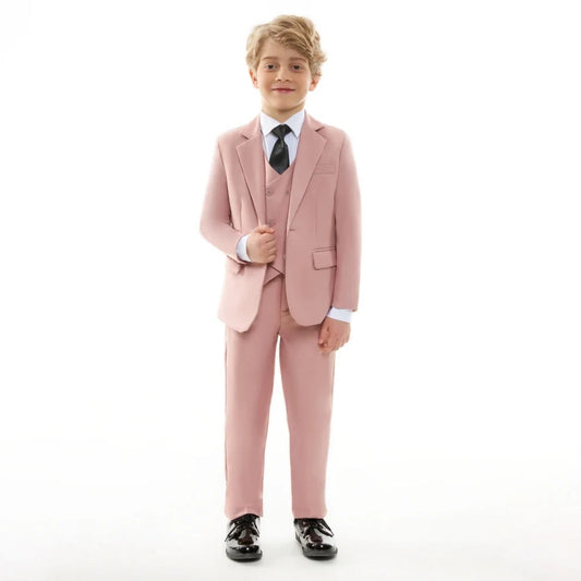 Pink Smart Boys Suits 4 Pieces Wedding Guest Clothes Fast Delivery Kids Slim Fit Suit Set Banquet Party Tuxedo Plus Size