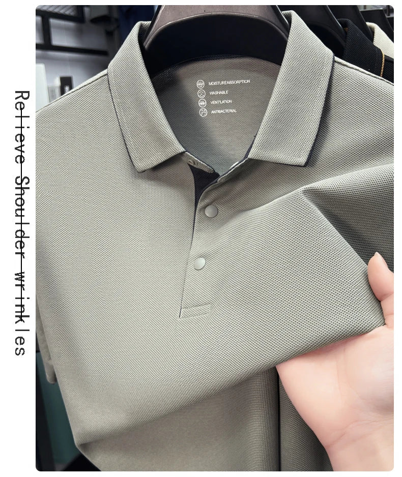 High quality 100% cotton solid color short sleeve polo shirt unique button men summer breathable comfort texture lapel T-shirt