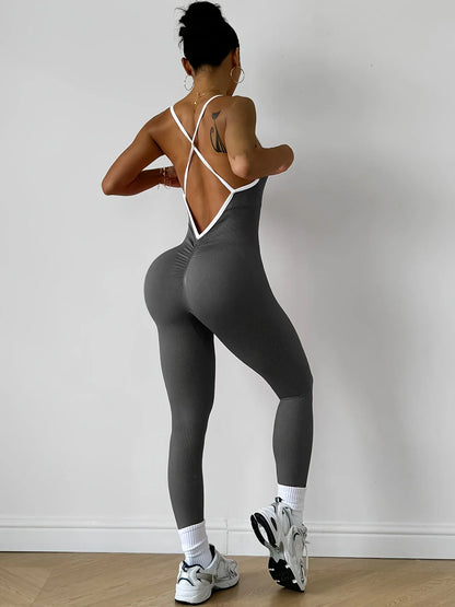 Pink Sports Jumpsuit Girls Running One Piece Bodysuit Workout Rompers Women Overalls Sportswear Fitness Yoga Suit
