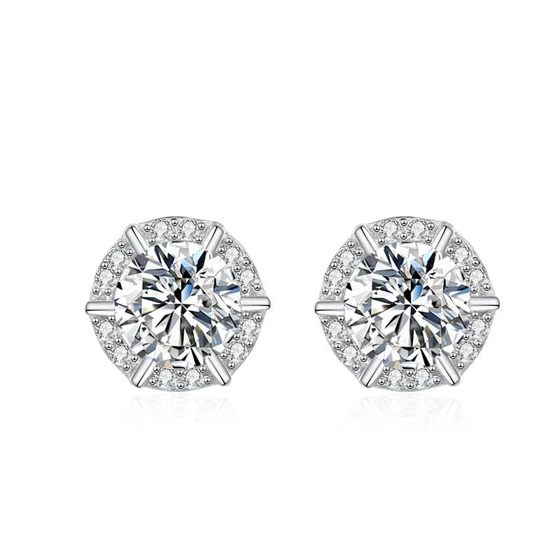 1ct Moissanite Stud Earrings for Women Sparkling Classic Wedding Lab Diamond Earring 925 sterling silver Women's earrings