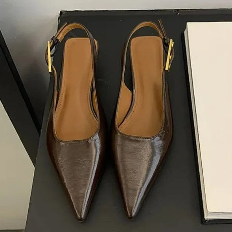 Sexy Pointed Toe Mid Heels Sandals Women Shoes Slingback Summer 2025 Trend Dress Leather Pumps New Elegant Party