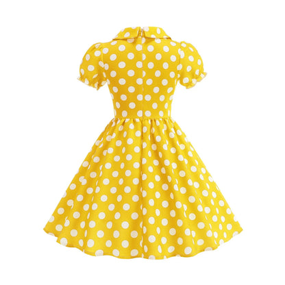 New Fashion Kids Dress For Girls Polka Dot Short-sleeved Children Dress With Baby Collar Daily Girls Casual Costume
