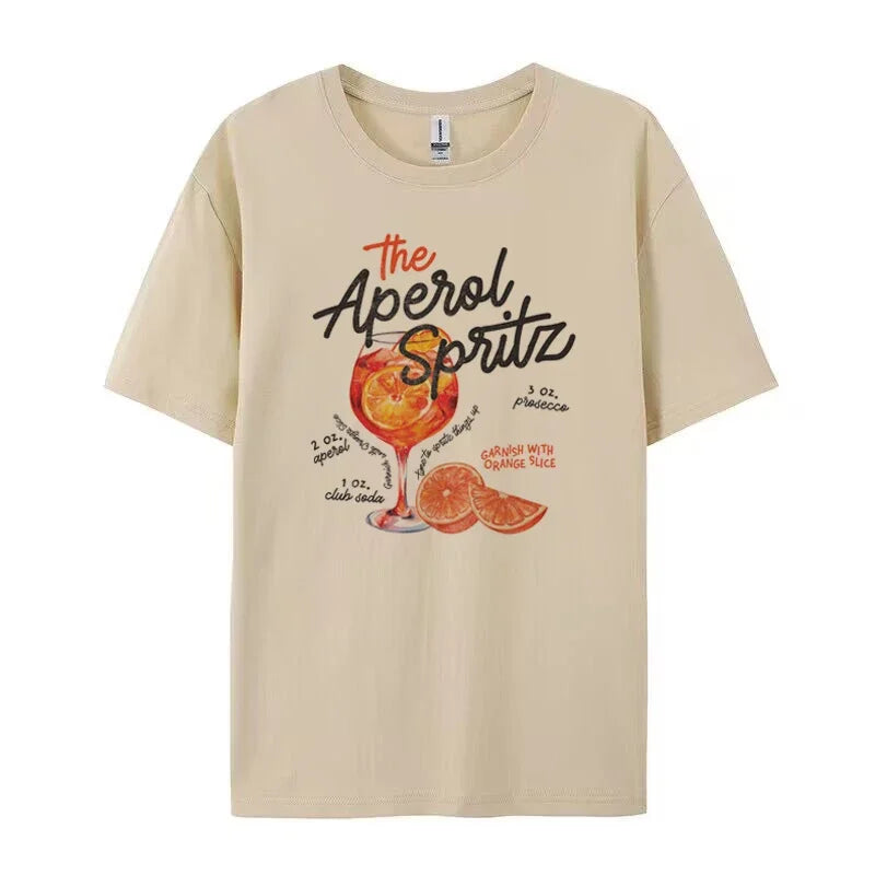 Spritz Retro Cocktail Graphic Tees Women Cute Alcohol Drink T Shirt Loose Cotton Printed T-Shirts Unisex Vintage Top Gift