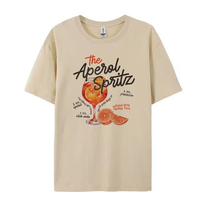Spritz Retro Cocktail Graphic Tees Women Cute Alcohol Drink T Shirt Loose Cotton Printed T-Shirts Unisex Vintage Top Gift