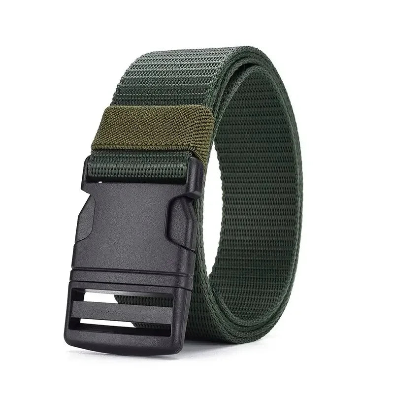 Men's Outdoor Tactical Belt - No Metal Buckle (Plastic), Nylon Canvas Woven, Heavy Duty High Quality Webbing