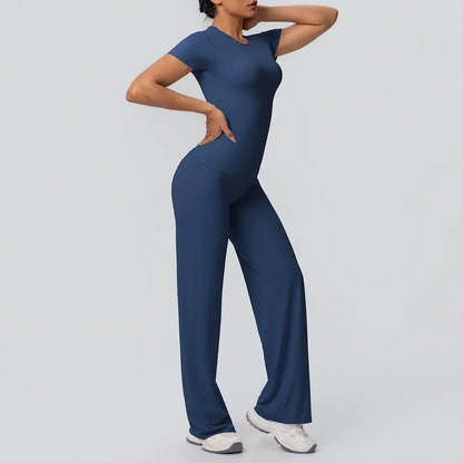 Fitness Sports Workout Yoga Set for Women Naked Feel Slim Casual Workout Top T-Shirt Quick Drying Push Up Running Pants Yoga Set