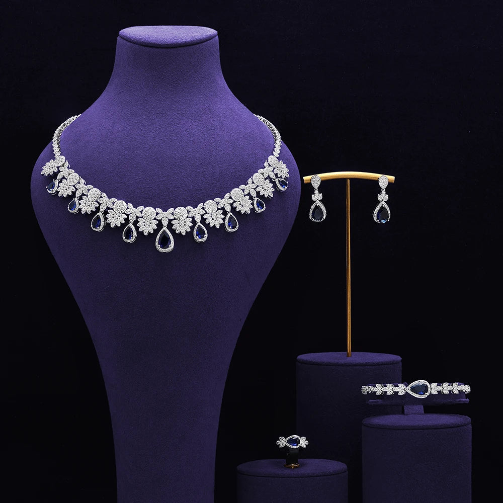 Bridal Zirconia Full Jewelry Set for Ladies Party Luxury Dubai Nigeria CZ Crystal Wedding Necklace Set