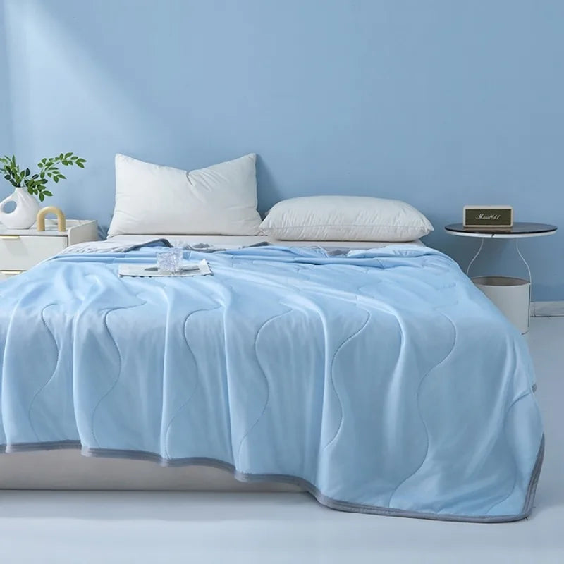 2025 new solid color simple wave grid ice cream cool silk summer blanket machine washable single air conditioner quilt