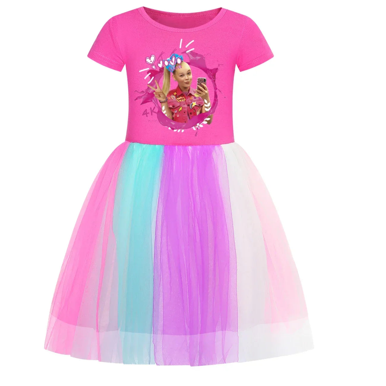 2025 Girls Princess Dress Kids Cute JOJO Siwa T Shirt Pleated Dresses Children Summer Vestidos Cartoon Birthday Party Clothes