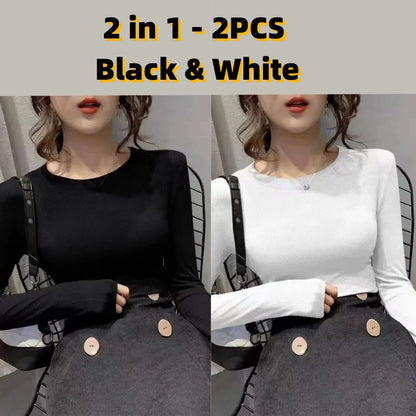 Outono Escritório Senhora Básica Gola Redonda Slim T-Shirt Feminina Cor Sólida Multicor Tendência Versátil Casual Top Manga Longa Elástico Canelado