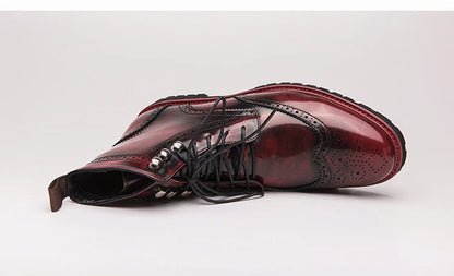 Men Lace-up High Top Brogue Carved Business Boots