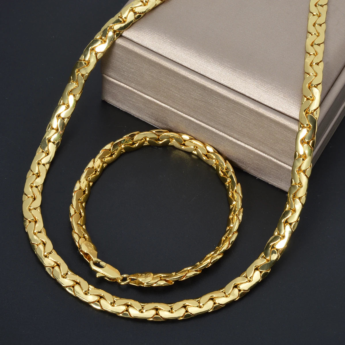 Sunny Luxury Copper Alloy Necklace Bracelet Women's Set Flat Cuban Chain Punk Style Suitable Party Jewelry Gifts