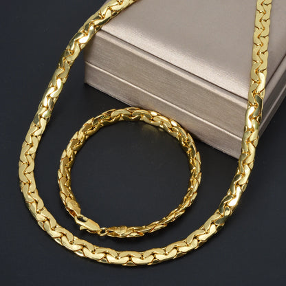 Sunny Luxury Copper Alloy Necklace Bracelet Women's Set Flat Cuban Chain Punk Style Suitable Party Jewelry Gifts