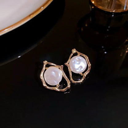 Imitation Pearl Earrings For Women Heart Round Stud Earrings Elegant Love Ear Stud Party Wedding Jewelry Valantine Day Gifts