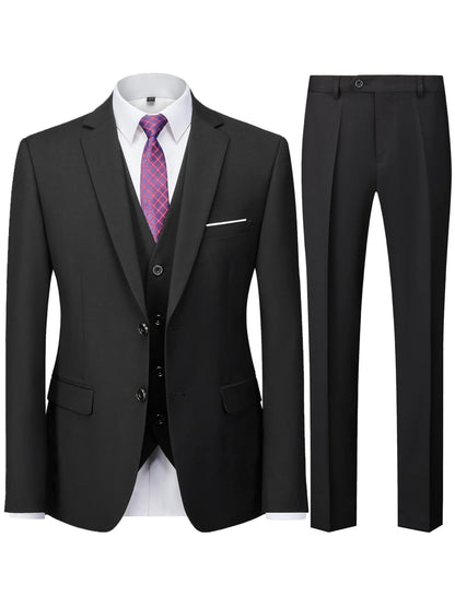 Men's Burgundy 2-Piece Suit Set (Blazer + Trousers Only, No Vest Included),Slim Fit Formal Business Wedding Party Jacket & Pants