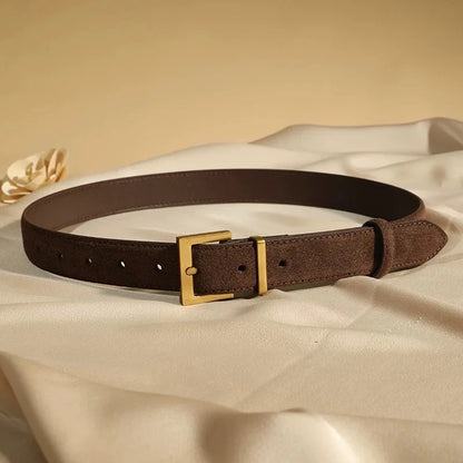 New Luxury Double Genuine Leather Belt for Women Jeans Casual Dress Square Alloy Buckle Ladies Trendy Belts Fashion Waistband