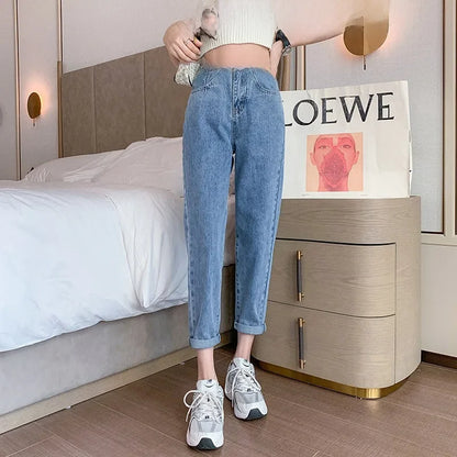 Versatile High-waisted Slimming Loose-fit Straight-leg Jeans For Women