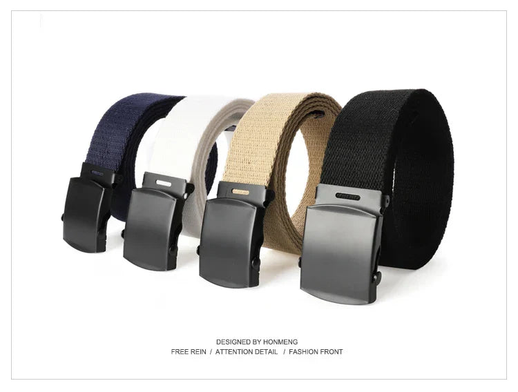 New Unisex Automatic Buckle Fashion Nylon Belt Classic Popular Casual Light Practical Woven Smooth Women Men Canvas Belt 3.8cm
