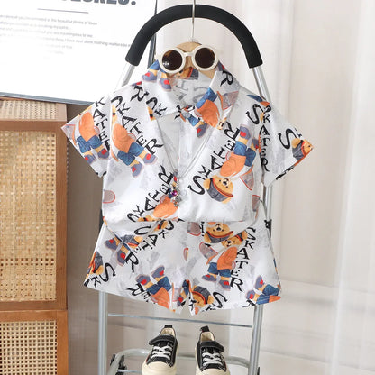 0-8Y Kids Baby Boy Clothes Summer Floral Print Sets 2Pcs Short Sleeve Shirt+Shorts Child Boy Beach Wear Casual Outfits