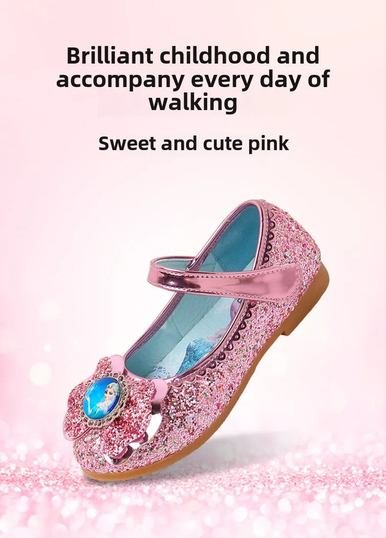 Frozen Girls Princess Shoes Spring and Autumn Flat Paillette Shoes Children's Soft Sole Baby Casual Shoe Party Shoes