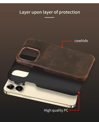 Magsafe Case for iPhone 17 Air 16 15 Pro Max Retro Luxury Full Grain Cowhide Genuine Oiled PULL-UP Leather Magnetic Cover