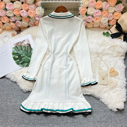 Fashion Women Knitted Mini Dress Ins Hot Sexy Package Hips Ruffled Party Dress Streetwear Lady Outfits Vestidos