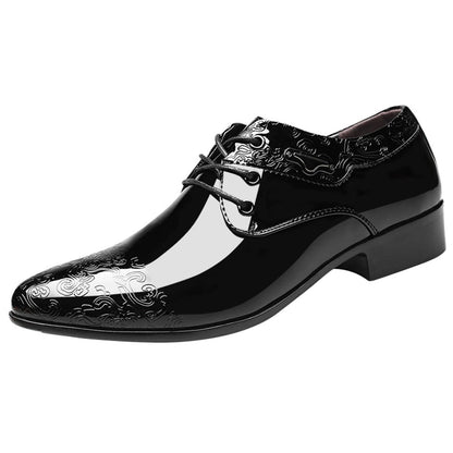Fashion Men's Trend Round Head Lace-Up Formal Business Shoes Luxury Flat Leather Shoes For Office Wedding Party