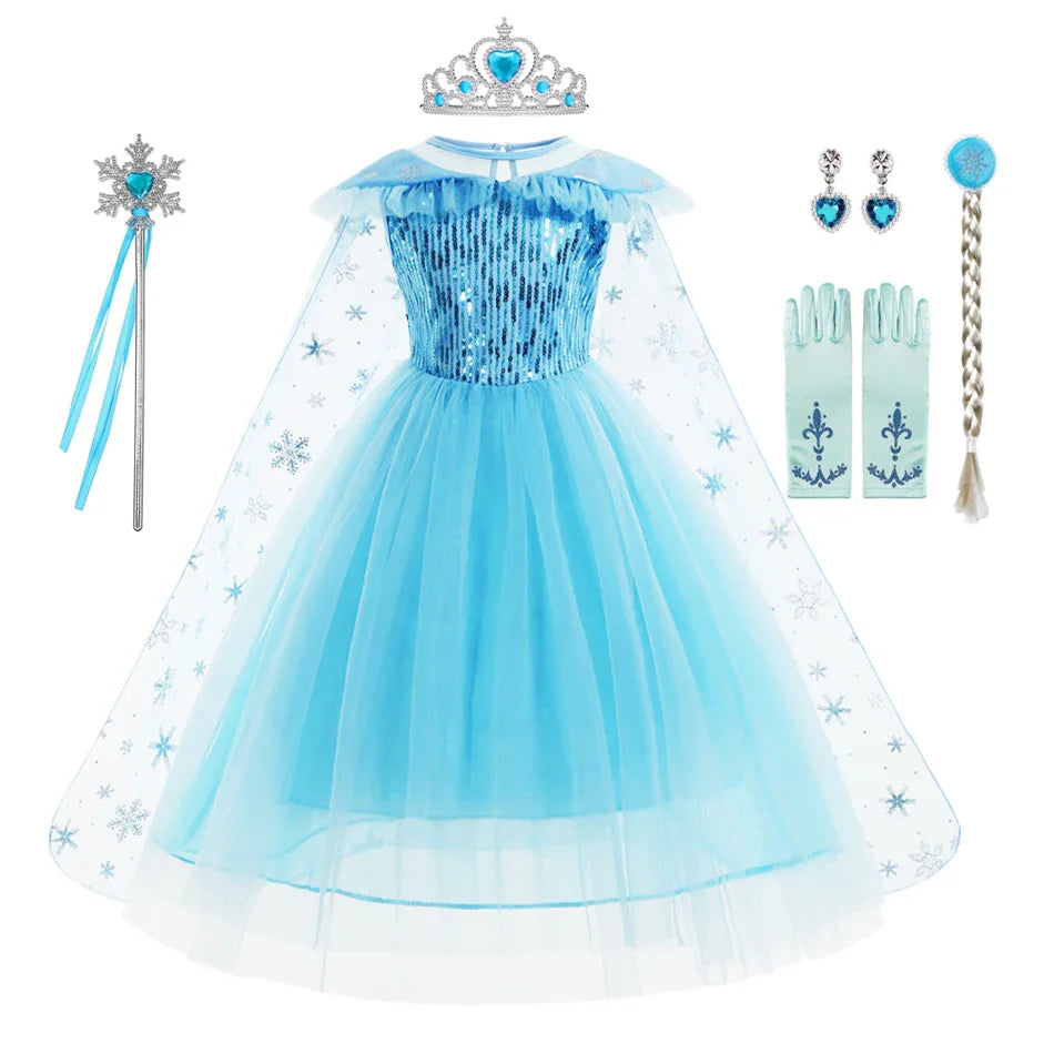 Girls Elsa Dresses Costume Clothes Kid Cosplay Princess Dress Snow Queen Vestido Children Birthday Parti Sukienki