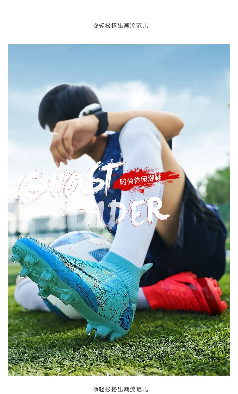 Fashion Men Professional Soccer Shoes Outdoor Cleats Unisex Ultralight Long Spikes Futsal Training Shoes Red Football Boots Men