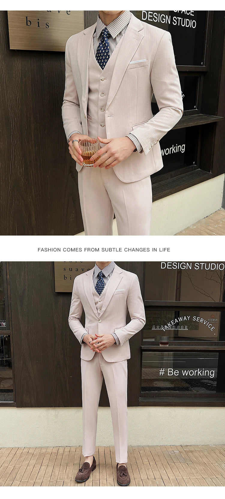( Jacket + Vest + Pants ) High-end Men's Slim Business Casual Suit Groom Wedding Dress Party Suit Blazers Waist Coat Trousers