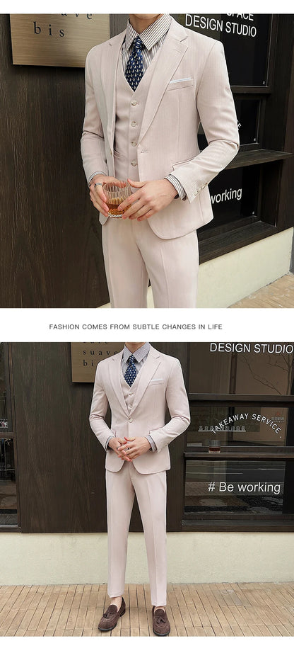 ( Jacket + Vest + Pants ) High-end Men's Slim Business Casual Suit Groom Wedding Dress Party Suit Blazers Waist Coat Trousers