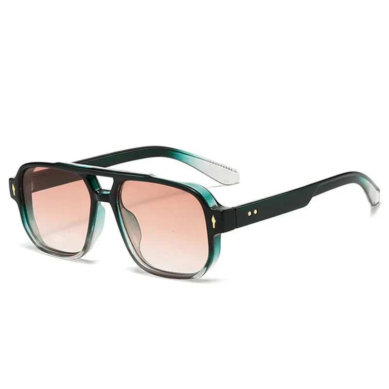 Vintage Double Bridges Men Square Sunglasses Fashion Clear Ocean Lens Eyewear Women Trending Rivets Sun Glasses UV400