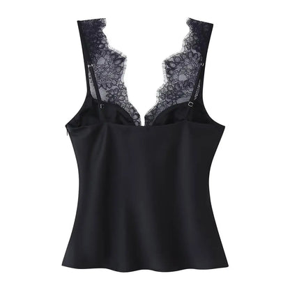 Women's Elegant Camisoles Sexy Splice Lace Sleeveless Sling Top Fashion Slimming Vintage Tank Top 2026 New Lady Street Wear