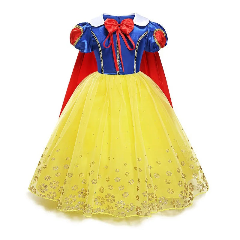 Vestido de Luxo Princesa Branca de Neve com Capa para Meninas Fantasia Infantil Cosplay de Fada Roupa de Carnaval para Crianças Vestido de Halloween