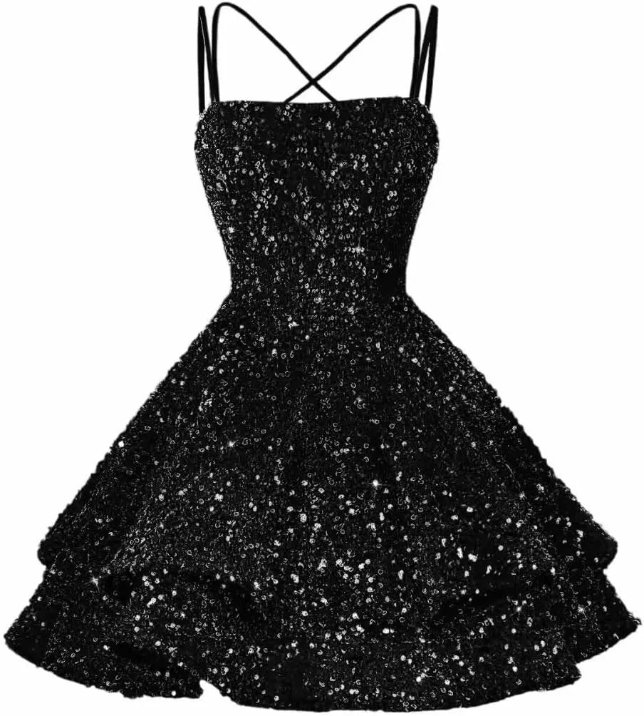 Sequin Short Square Neck Homecoming Dress for Teen Sparkly Prom Dress Sweet 16 Photo Shoot Cocktail Gowns Graduation Dress