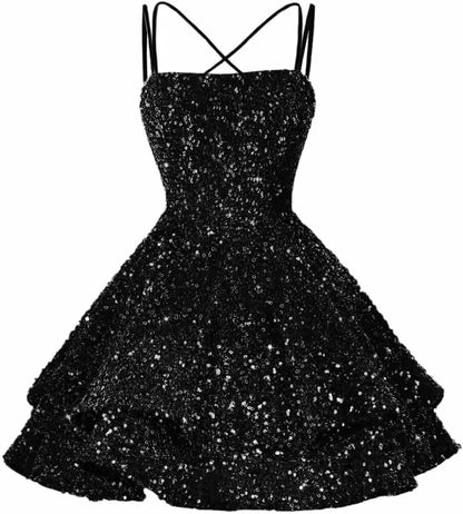 Sequin Short Square Neck Homecoming Dress for Teen Sparkly Prom Dress Sweet 16 Photo Shoot Cocktail Gowns Graduation Dress