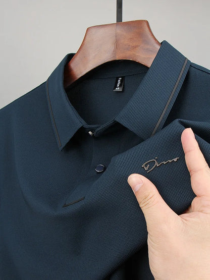 Luxury summer new ice silk breathable polo shirt men's short sleeve high-end exquisite letter embroidery casual lapel T-shirt
