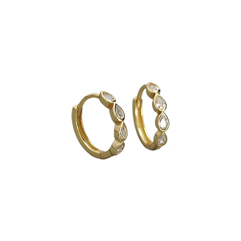 925 Sterling Silver Fashion Simple Drop Row Zircon Ear Buckle for Women Elegant European Hoop Earrings Piercing Jewelry
