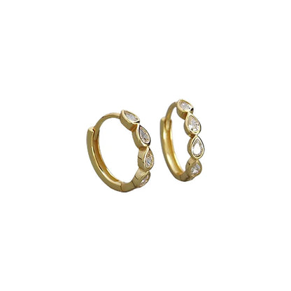 925 Sterling Silver Fashion Simple Drop Row Zircon Ear Buckle for Women Elegant European Hoop Earrings Piercing Jewelry