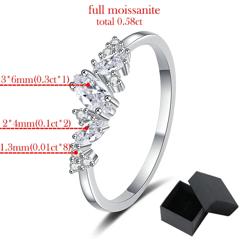 0.58cttw Marquise Cut Weeding Moissanite Rings for Women Double Halo High Quality 925 Sterling Silver Half Eternity Band