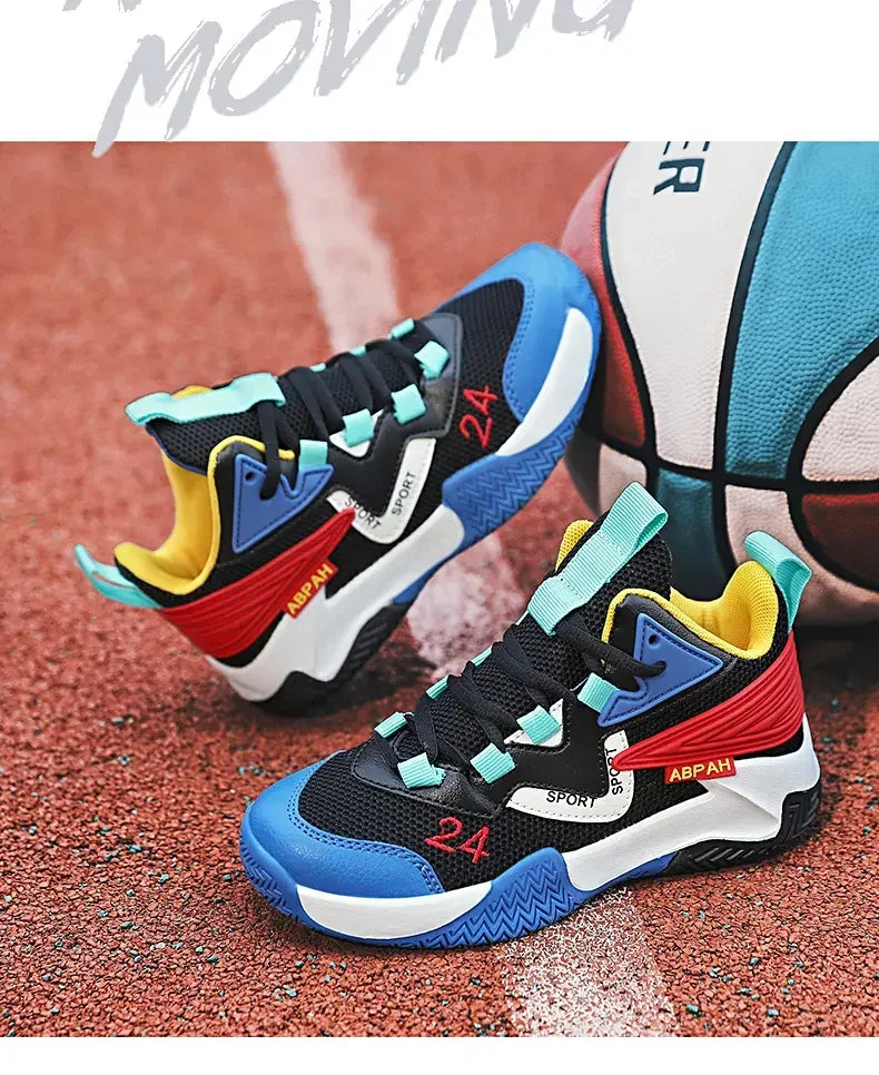 Children Basketball Shoes for Boys Girls Kids Teenagers Breathable Non-slip Lace Up Indoor Outdoor Training Sneakers Tennis Shoe