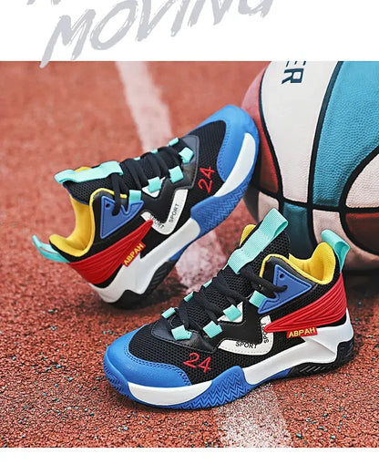 Children Basketball Shoes for Boys Girls Kids Teenagers Breathable Non-slip Lace Up Indoor Outdoor Training Sneakers Tennis Shoe