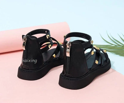Summer New Kids Sandals Girls Princess Rivet Sandals Soft Children Beach Shoes Fashion Roman Sandals Size 21-36 Versatile